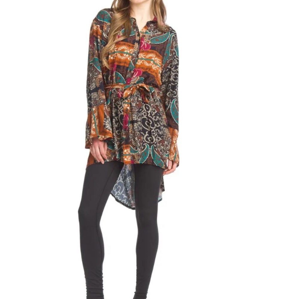 Papillon Multicolor High low Belted Paisley Patterned Tunic Dress women Size M